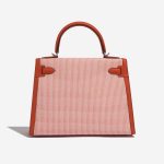 Pre-owned Hermès bag Kelly 28 Toile Quadrille / Swift Terre Battue / Mauve Sylvestre / Blanc Red, Rose, White Back | Sell your designer bag on Saclab.com