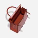 Pre-owned Hermès bag Kelly 28 Toile Quadrille / Swift Terre Battue / Mauve Sylvestre / Blanc Red, Rose, White Inside | Sell your designer bag on Saclab.com