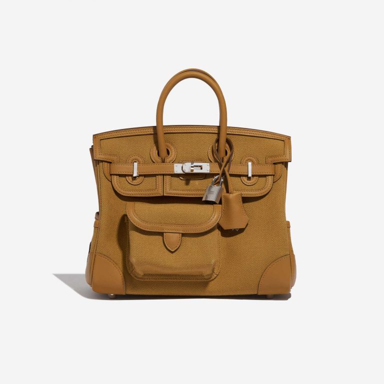 Pre-owned Hermès bag Birkin Cargo 25 Toile Goeland / Veau Swift Desert / Sesame Brown Front | Sell your designer bag on Saclab.com