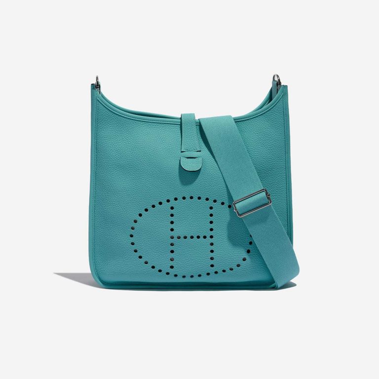 Pre-owned Hermès bag Evelyne 29 Taurillon Clemence Blue Lagon Blue Front | Sell your designer bag on Saclab.com