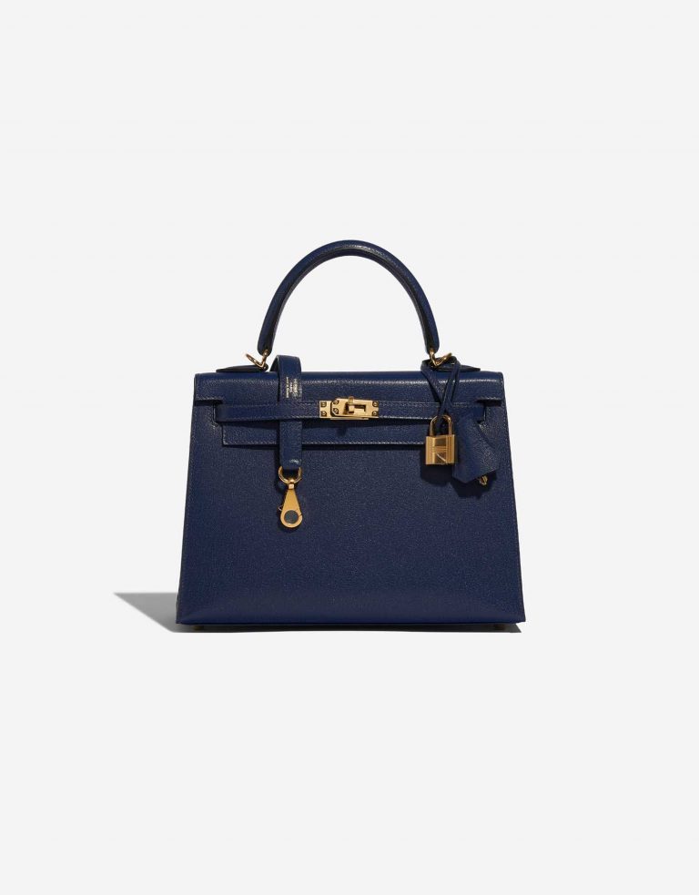 Pre-owned Hermès bag Kelly 25 Chèvre Chamkila Blue Saphire Blue Front | Sell your designer bag on Saclab.com