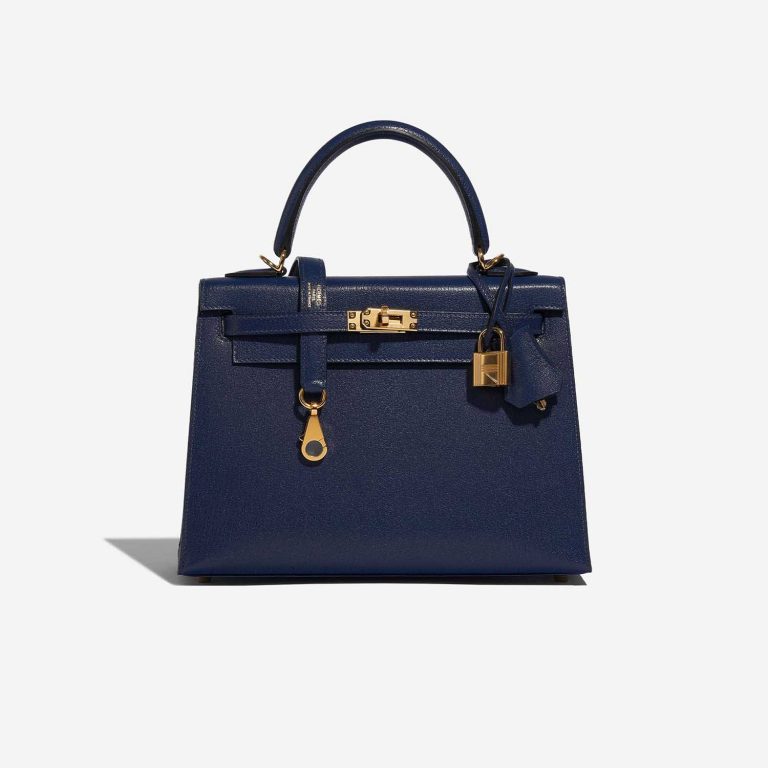 Pre-owned Hermès bag Kelly 25 Chèvre Chamkila Blue Saphire Blue Front | Sell your designer bag on Saclab.com