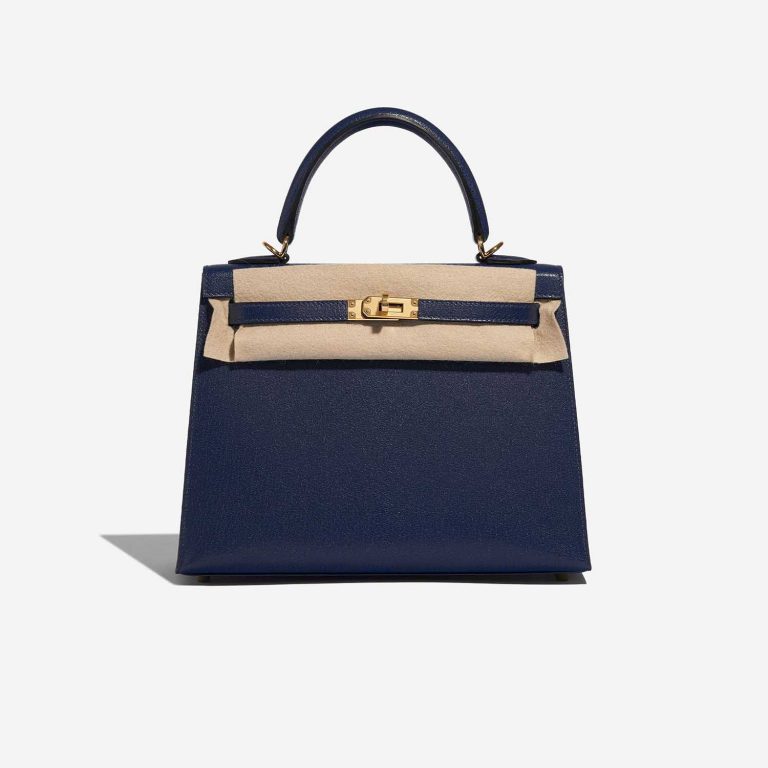 Pre-owned Hermès bag Kelly 25 Chèvre Chamkila Blue Saphire Blue Front Velt | Sell your designer bag on Saclab.com