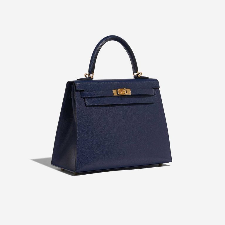 Pre-owned Hermès bag Kelly 25 Chèvre Chamkila Blue Saphire Blue Side Front | Sell your designer bag on Saclab.com