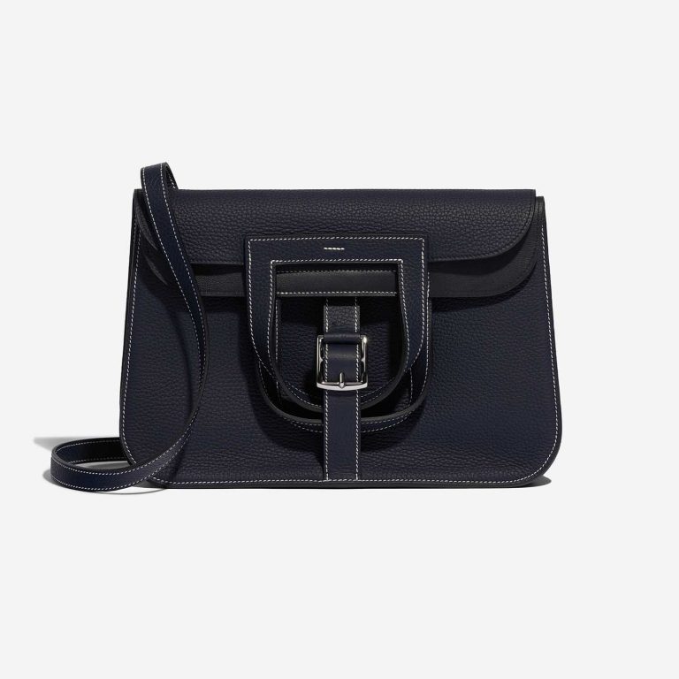 Pre-owned Hermès bag Halzan 31 Clemence Bleu Nuit / Black Black, Blue Front | Sell your designer bag on Saclab.com