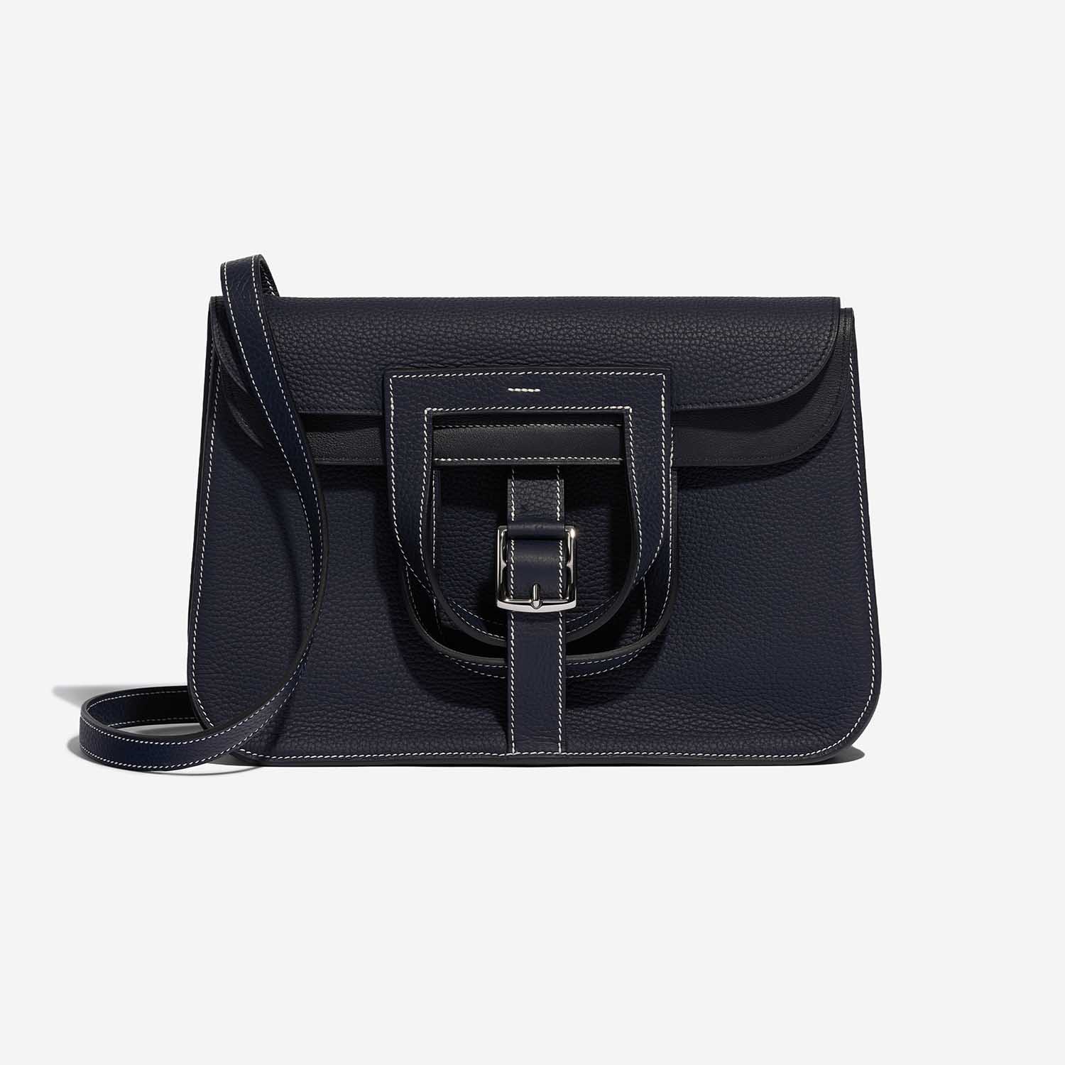 Gebrauchte Hermès Tasche Halzan 31 Clemence Bleu Nuit / Schwarz Schwarz, Blaue Front | Verkaufen Sie Ihre Designer-Tasche auf Saclab.com