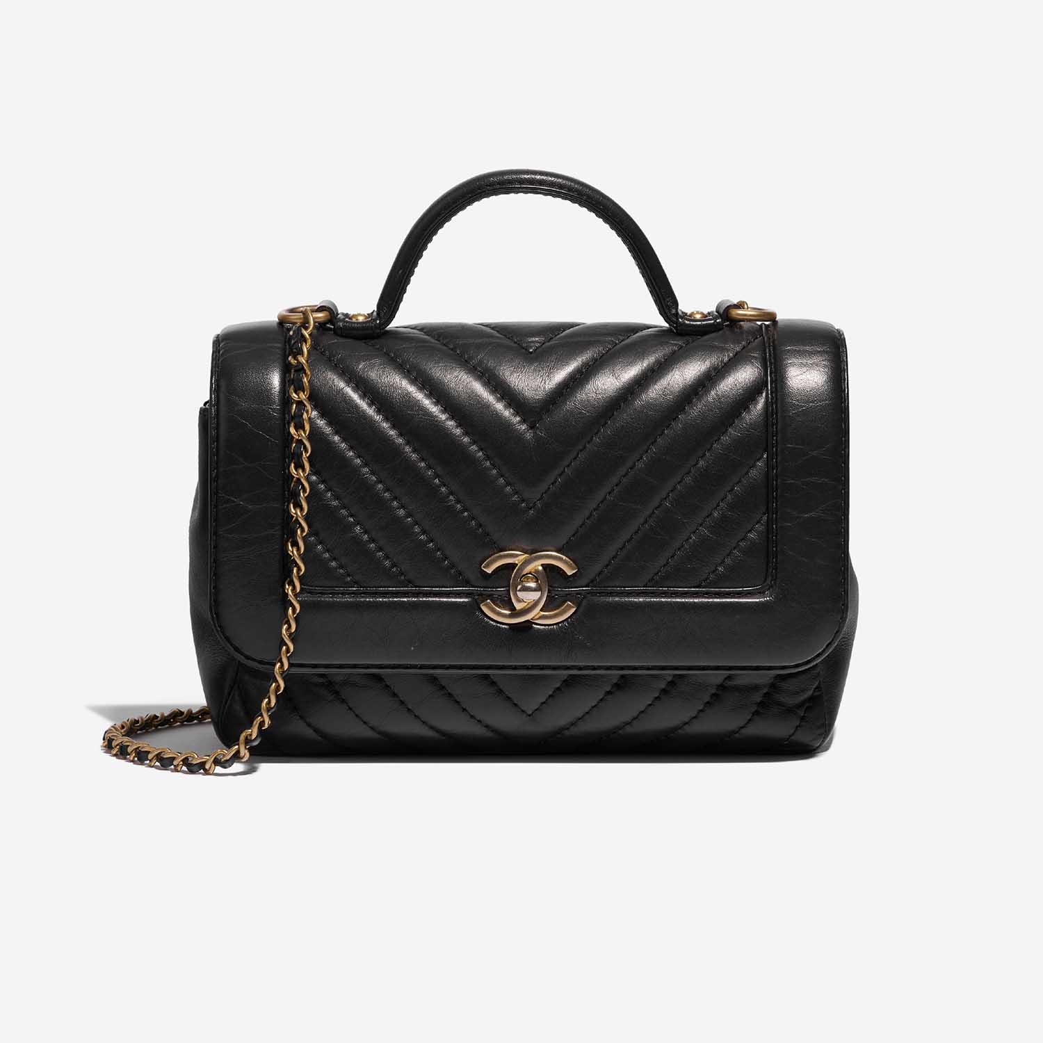 Pre-owned Chanel bag Timeless Handle Small Lamb Black Black Front | Sell your designer bag on Saclab.com