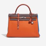 Pre-owned Hermès bag Kelly 35 Harlequin Togo Orange /  Etain / Blue Lin / Sanguine / Blue Hydra / Gold Multicolour Front | Sell your designer bag on Saclab.com