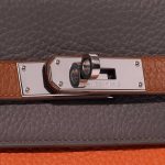 Pre-owned Hermès bag Kelly 35 Harlequin Togo Orange /  Etain / Blue Lin / Sanguine / Blue Hydra / Gold Multicolour Closing System | Sell your designer bag on Saclab.com