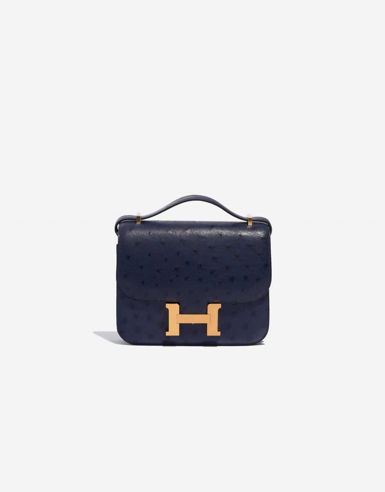 Pre-owned Hermès bag Constance 18 Ostrich Bleu Saphir Blue Front | Sell your designer bag on Saclab.com