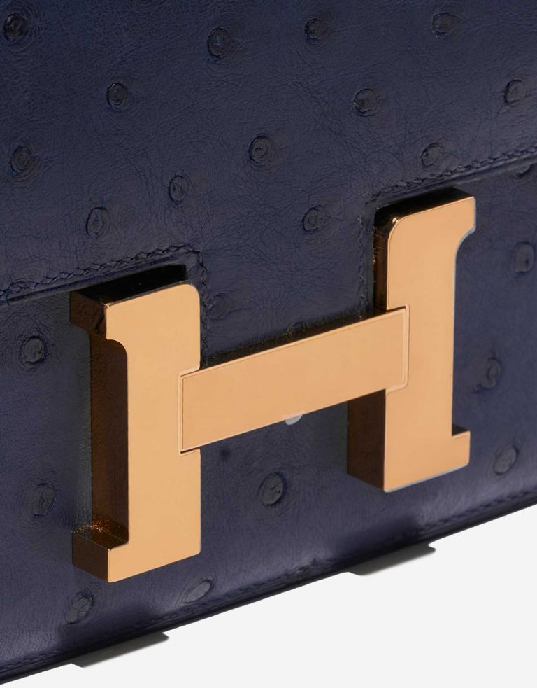 Pre-owned Hermès bag Constance 18 Ostrich Bleu Saphir Blue Front | Sell your designer bag on Saclab.com