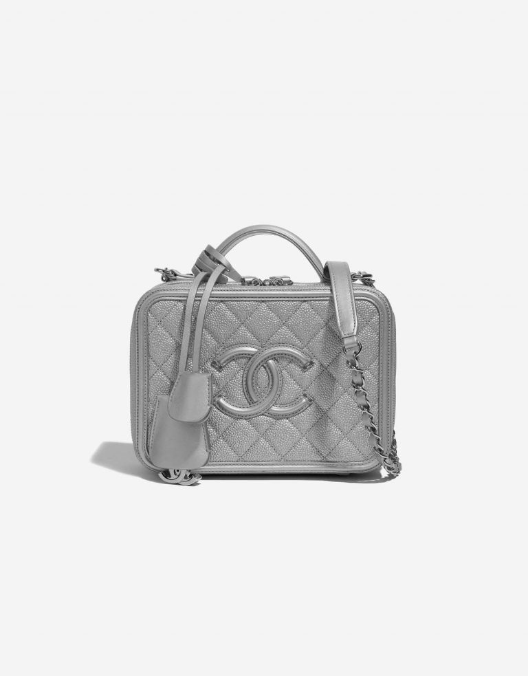 Pre-owned Chanel bag Vanity Case Medium Caviar Silver Silver Front | Sell your designer bag on Saclab.com