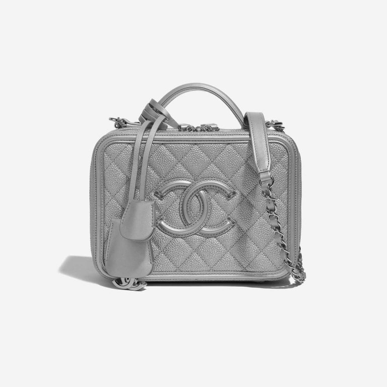 Pre-owned Chanel bag Vanity Case Medium Caviar Silver Silver Front | Sell your designer bag on Saclab.com