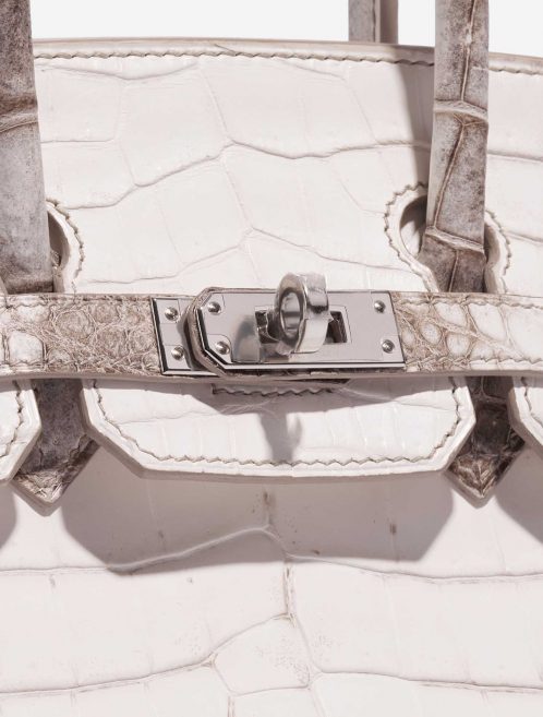 Pre-owned Hermès bag Birkin 25 Niloticus Crocodile Himalaya Blanc Brown, White Closing System | Sell your designer bag on Saclab.com