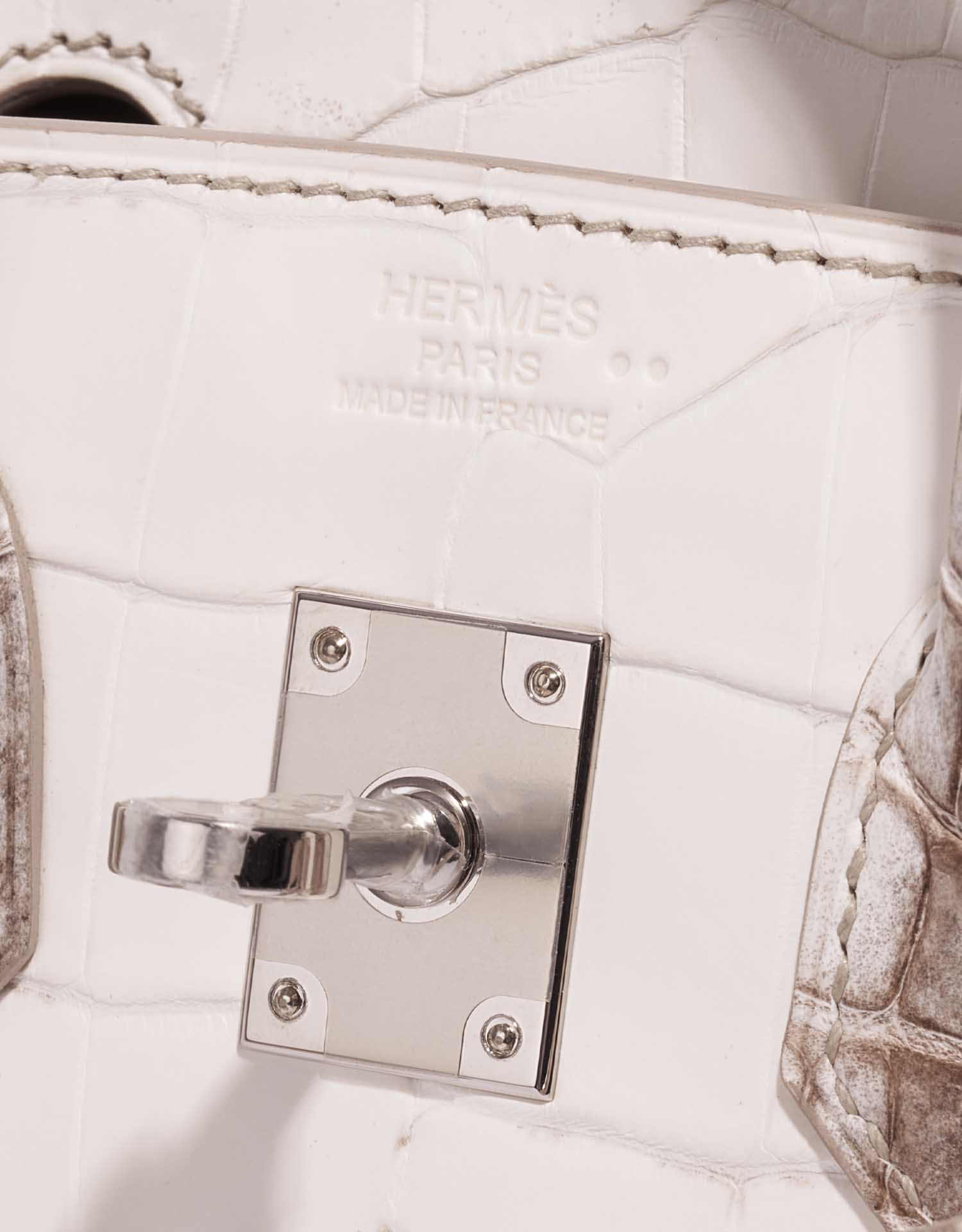 Gebrauchte Hermès Tasche Birkin 25 Niloticus Crocodile Himalaya Blanc Brown, White Logo | Verkaufen Sie Ihre Designer-Tasche auf Saclab.com