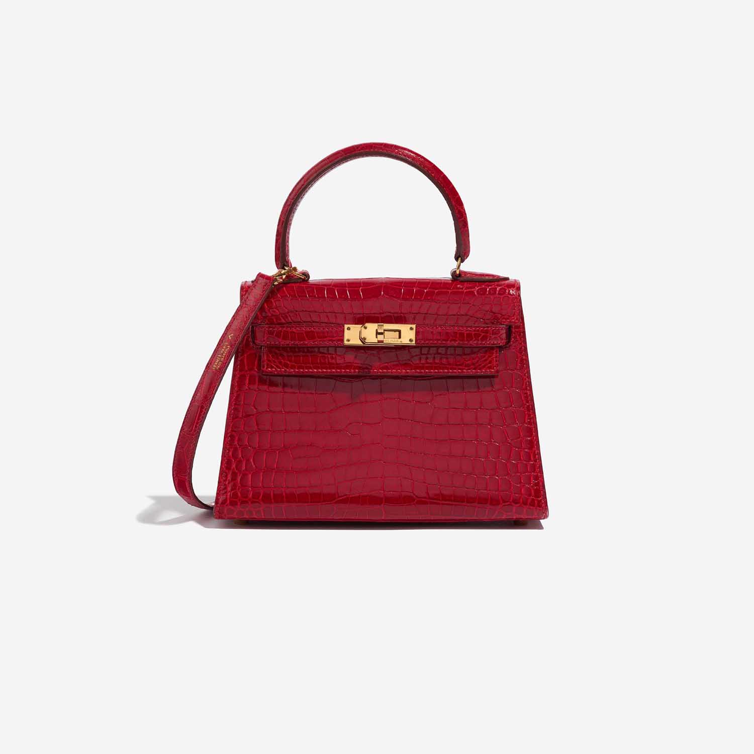 Gebrauchte Hermès Tasche Kelly Mini Porosus Crocodile Braise Red Front | Verkaufen Sie Ihre Designer-Tasche auf Saclab.com