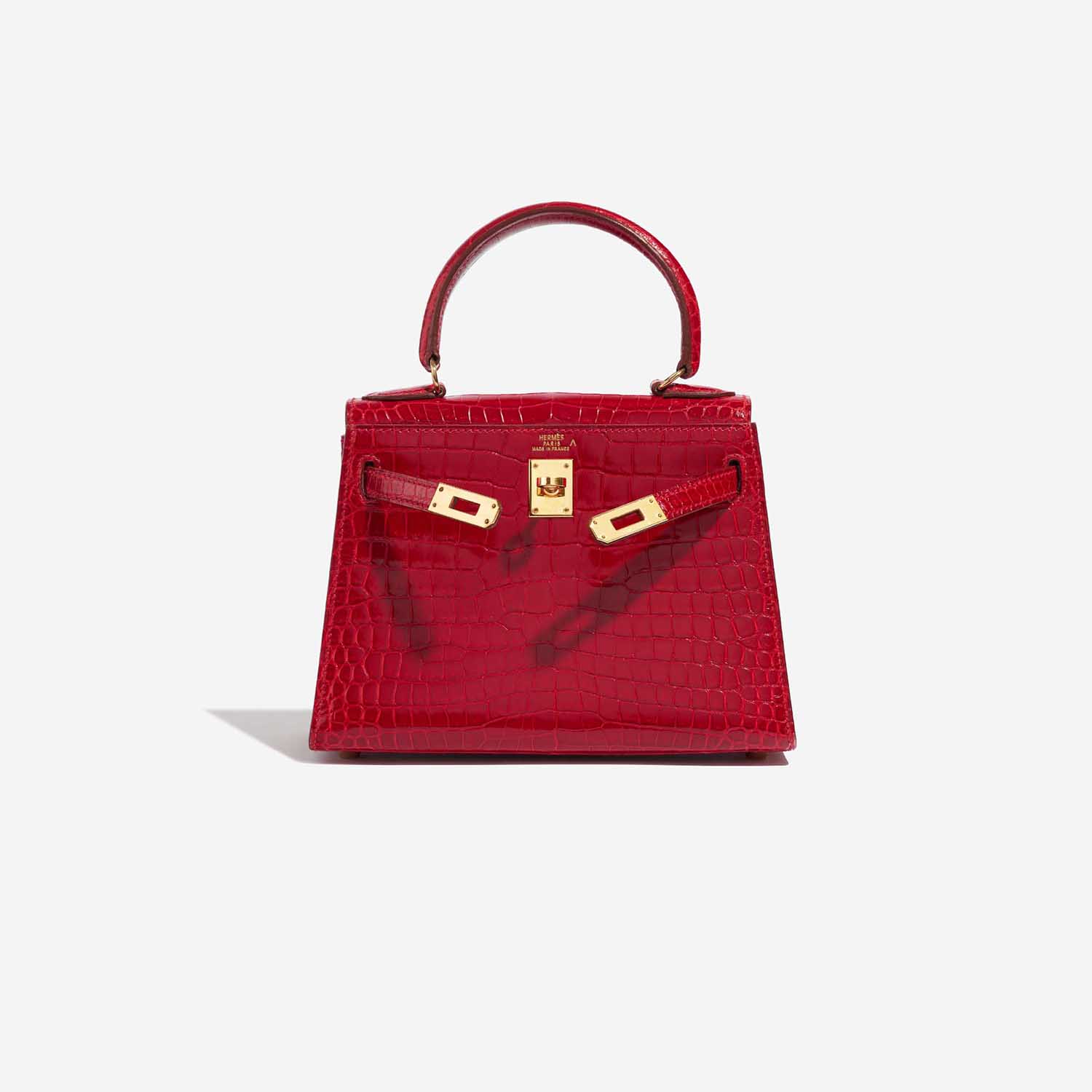 Pre-owned Hermès bag Kelly Mini Porosus Crocodile Braise Red Front Open | Sell your designer bag on Saclab.com