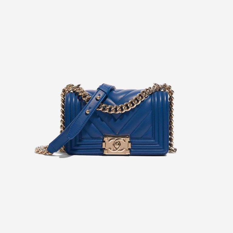 Pre-owned Chanel bag Boy Small Calf Blue Blue Front | Sell your designer bag on Saclab.com