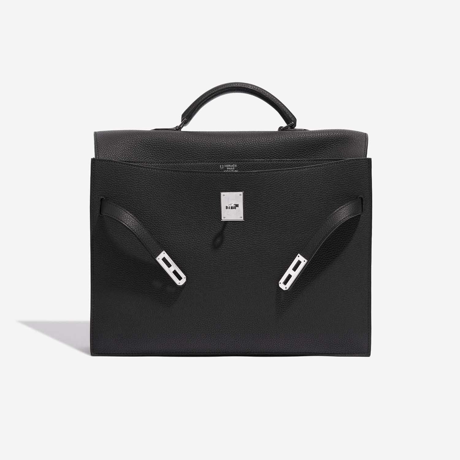 Pre-owned Hermès Tasche Kelly Depeche 34 HSS Togo Plomb Schwarz Front Open | Verkaufen Sie Ihre Designer-Tasche auf Saclab.com