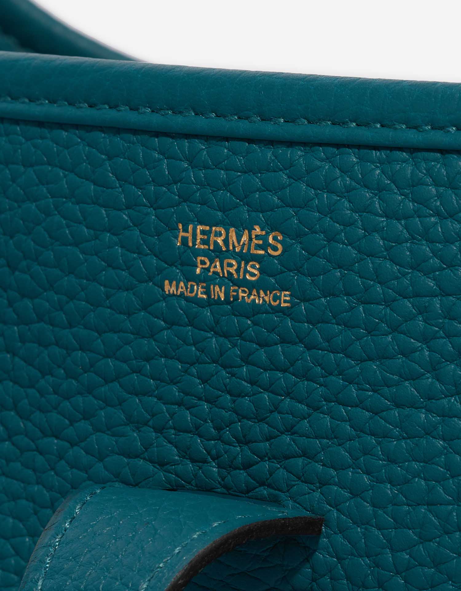 Pre-owned Hermès bag Evelyne 29 Taurillon Clemence Vert Bosphore Green Logo | Sell your designer bag on Saclab.com