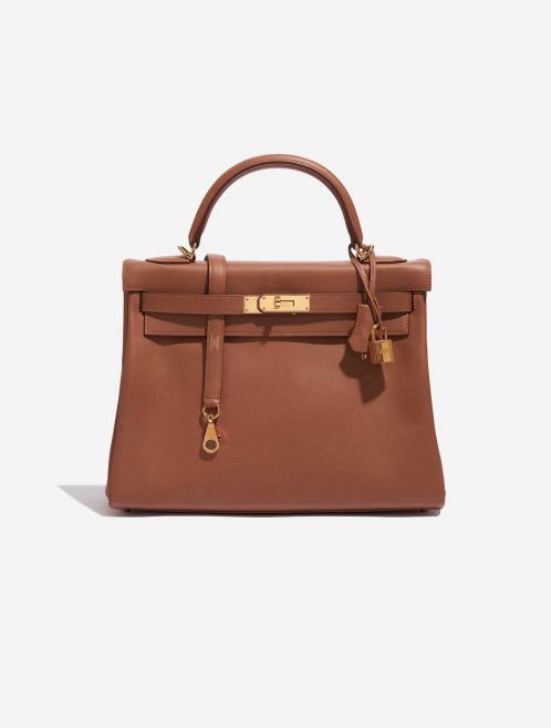 Pre-owned Hermès bag Kelly HSS 32 Swift Gold / Apricot Brown Front | Sell your designer bag on Saclab.com