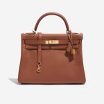 Pre-owned Hermès bag Kelly HSS 32 Swift Gold / Apricot Brown Front | Sell your designer bag on Saclab.com