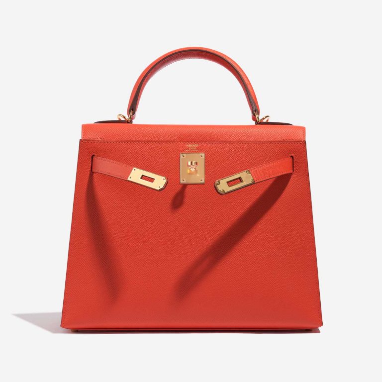 Pre-owned Hermès bag Kelly 28 Epsom Capucine Orange Front Open | Sell your designer bag on Saclab.com