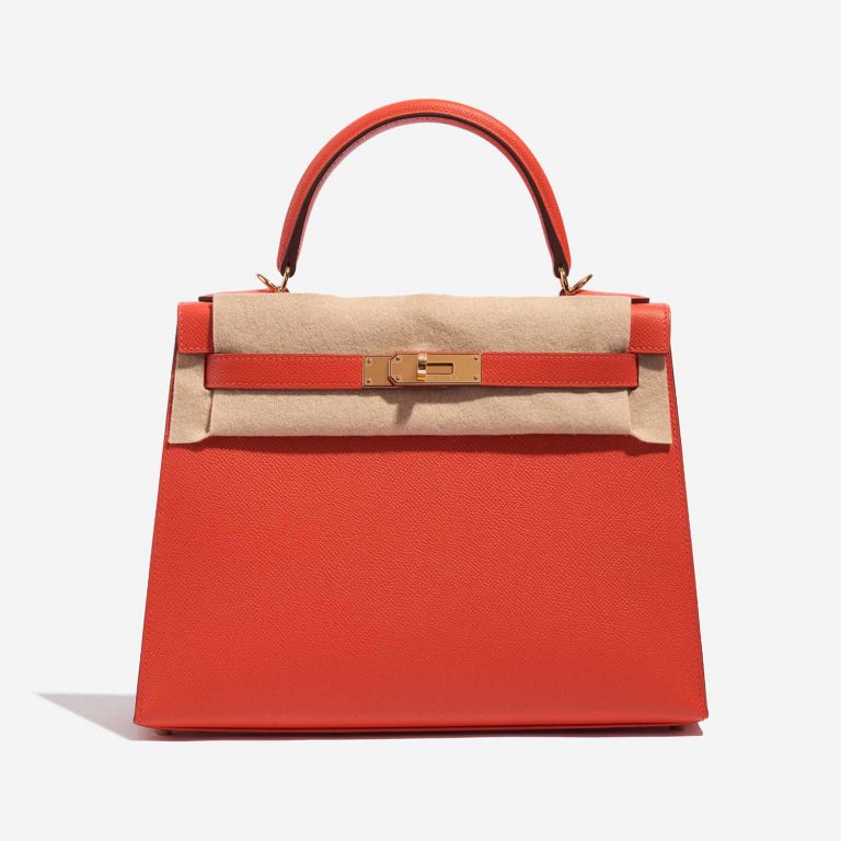 Pre-owned Hermès bag Kelly 28 Epsom Capucine Orange Front Velt | Sell your designer bag on Saclab.com