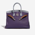 Pre-owned Hermès bag Birkin Harlequin 35 Clemence Ultra Violet / Etain / Bleu Lin / Bleu Obscur / Etoupe / Gold Multicolour Front Open | Sell your designer bag on Saclab.com
