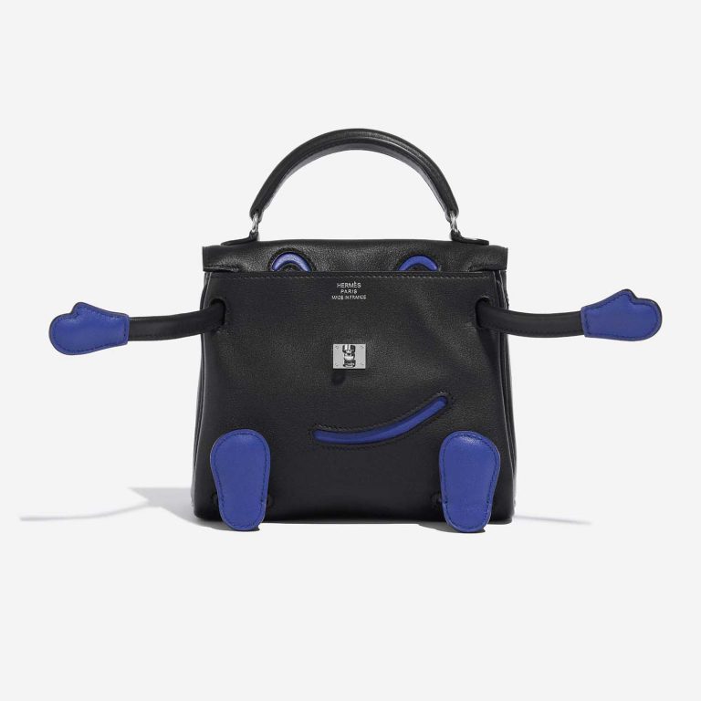 Pre-owned Hermès bag Kelly Doll Quelle Idole Swift Black / Blue Electrique Black, Blue Front Open | Sell your designer bag on Saclab.com