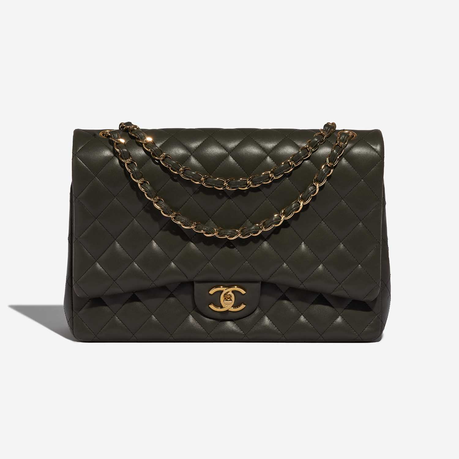 Pre-owned Chanel Tasche Timeless Maxi Lammleder Khaki Grün Front | Verkaufen Sie Ihre Designer-Tasche auf Saclab.com
