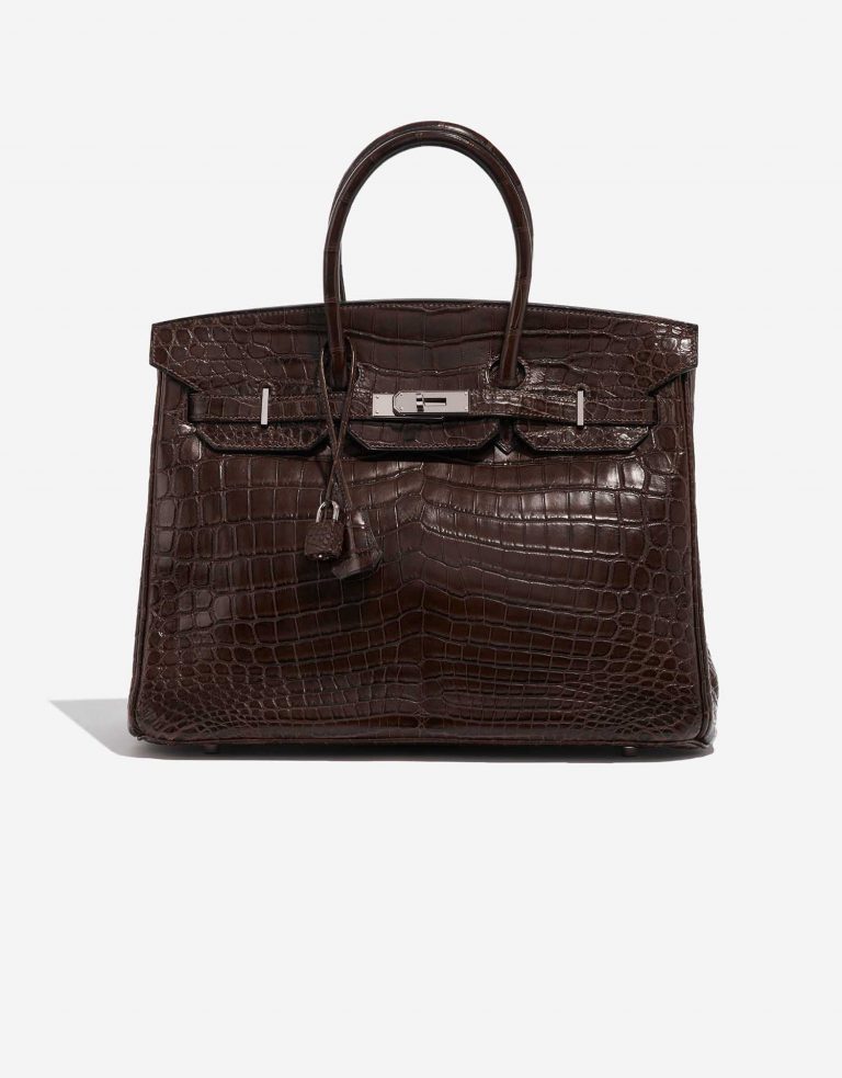 Pre-owned Hermès bag Birkin 35 Crocodile Niloticus Gris Elephant Brown Front | Sell your designer bag on Saclab.com