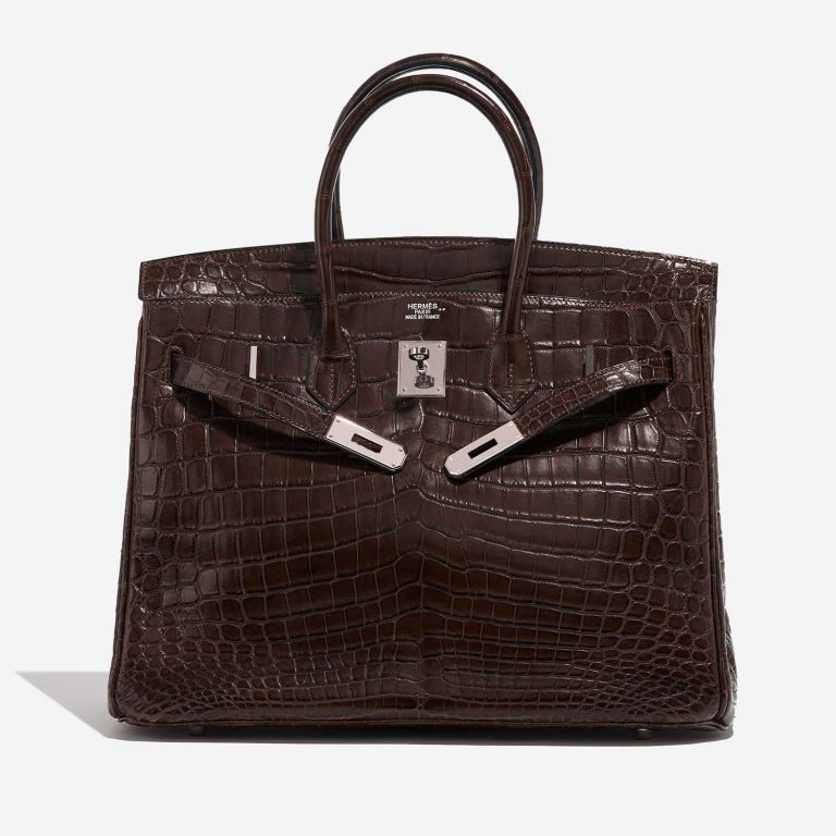 Pre-owned Hermès bag Birkin 35 Crocodile Niloticus Marron Brown Front Open | Sell your designer bag on Saclab.com