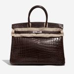 Pre-owned Hermès bag Birkin 35 Crocodile Niloticus Marron Brown Front Velt | Sell your designer bag on Saclab.com
