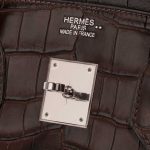 Pre-owned Hermès bag Birkin 35 Crocodile Niloticus Gris Elephant Brown Logo | Sell your designer bag on Saclab.com
