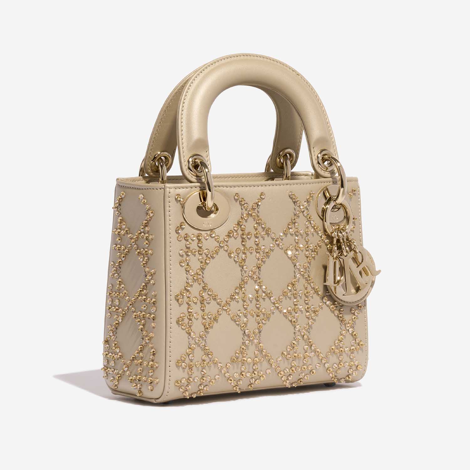Pre-owned Dior bag Lady Mini Calf Light Beige Beige Side Front | Sell your designer bag on Saclab.com