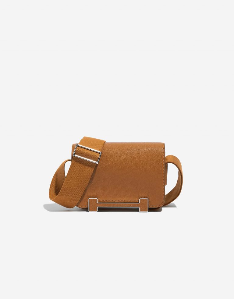 Pre-owned Hermès bag Geta Chevre Mysore Caramel Brown Front | Sell your designer bag on Saclab.com