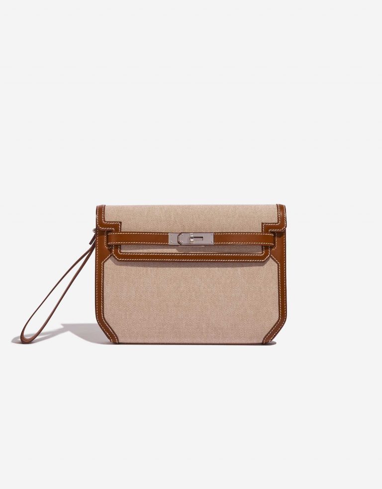 Pre-owned Hermès bag Kelly Dépêches Pouch 25 Toile / Barenia Fauve Beige Front | Sell your designer bag on Saclab.com