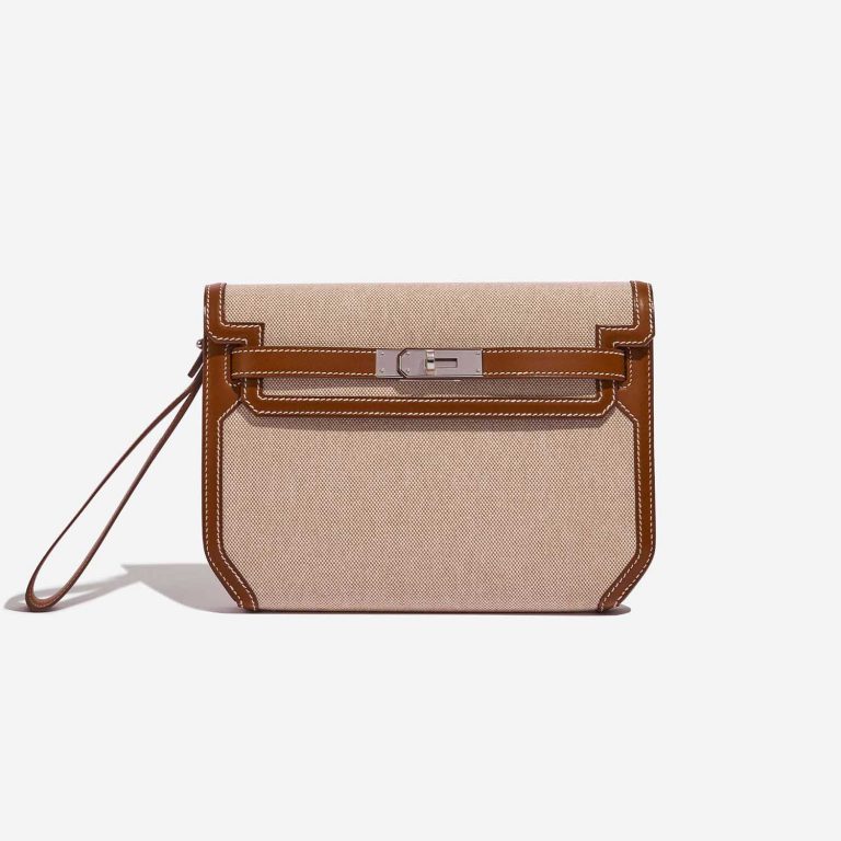 Pre-owned Hermès bag Kelly Dépêches Pouch 25 Toile / Barenia Fauve Beige, Brown Front | Sell your designer bag on Saclab.com