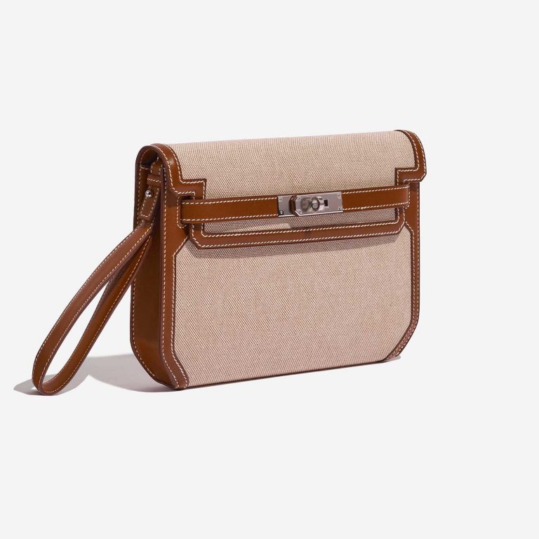 Pre-owned Hermès bag Kelly Dépêches Pouch 25 Toile / Barenia Fauve Beige, Brown Side Front | Sell your designer bag on Saclab.com