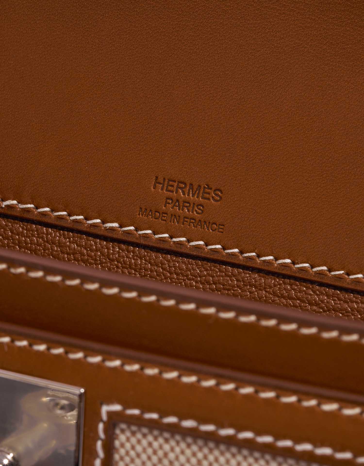 Hermes Kelly Depeches 25 Pouch Toile / Fauve Barenia Trim Gold Hardware