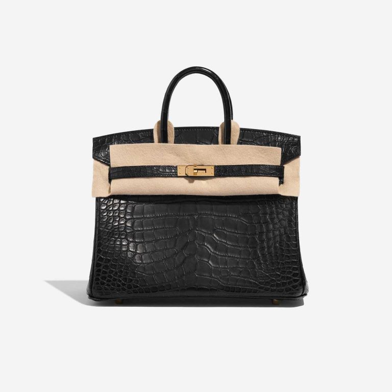 Pre-owned Hermès bag Birkin 25 Matte Alligator Black Black Front Velt | Sell your designer bag on Saclab.com