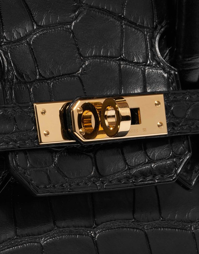 Pre-owned Hermès bag Birkin 25 Matte Alligator Black Black Closing System | Sell your designer bag on Saclab.com