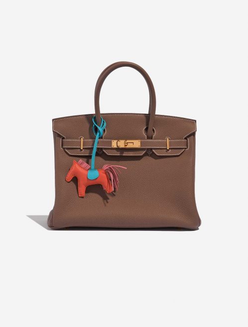 Pre-owned Hermès bag Rodeo PM Milo Lamb Orange Poppy / Blue Aztec / Rose Azalee Blue, Orange, Rose Front | Sell your designer bag on Saclab.com