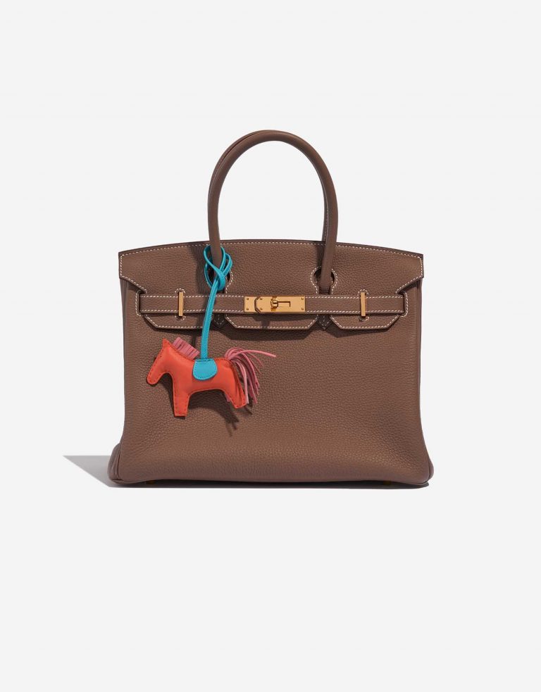 Pre-owned Hermès bag Rodeo PM Milo Lamb Orange Poppy / Blue Aztec / Rose Azalee Blue Front | Sell your designer bag on Saclab.com