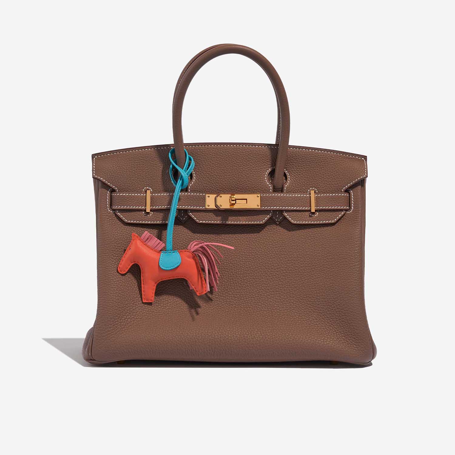 Pre-owned Hermès bag Rodeo PM Milo Lamb Orange Poppy / Blue Aztec / Rose Azalee Blue, Orange, Rose Detail | Sell your designer bag on Saclab.com