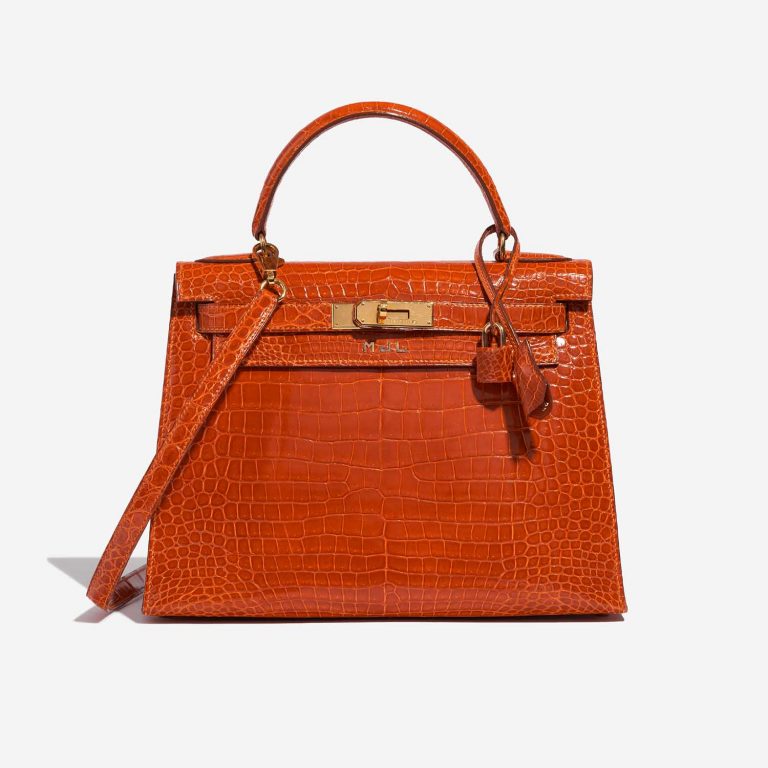 Pre-owned Hermès bag Kelly 28 Porosus Crocodile Orange H Orange Front | Sell your designer bag on Saclab.com