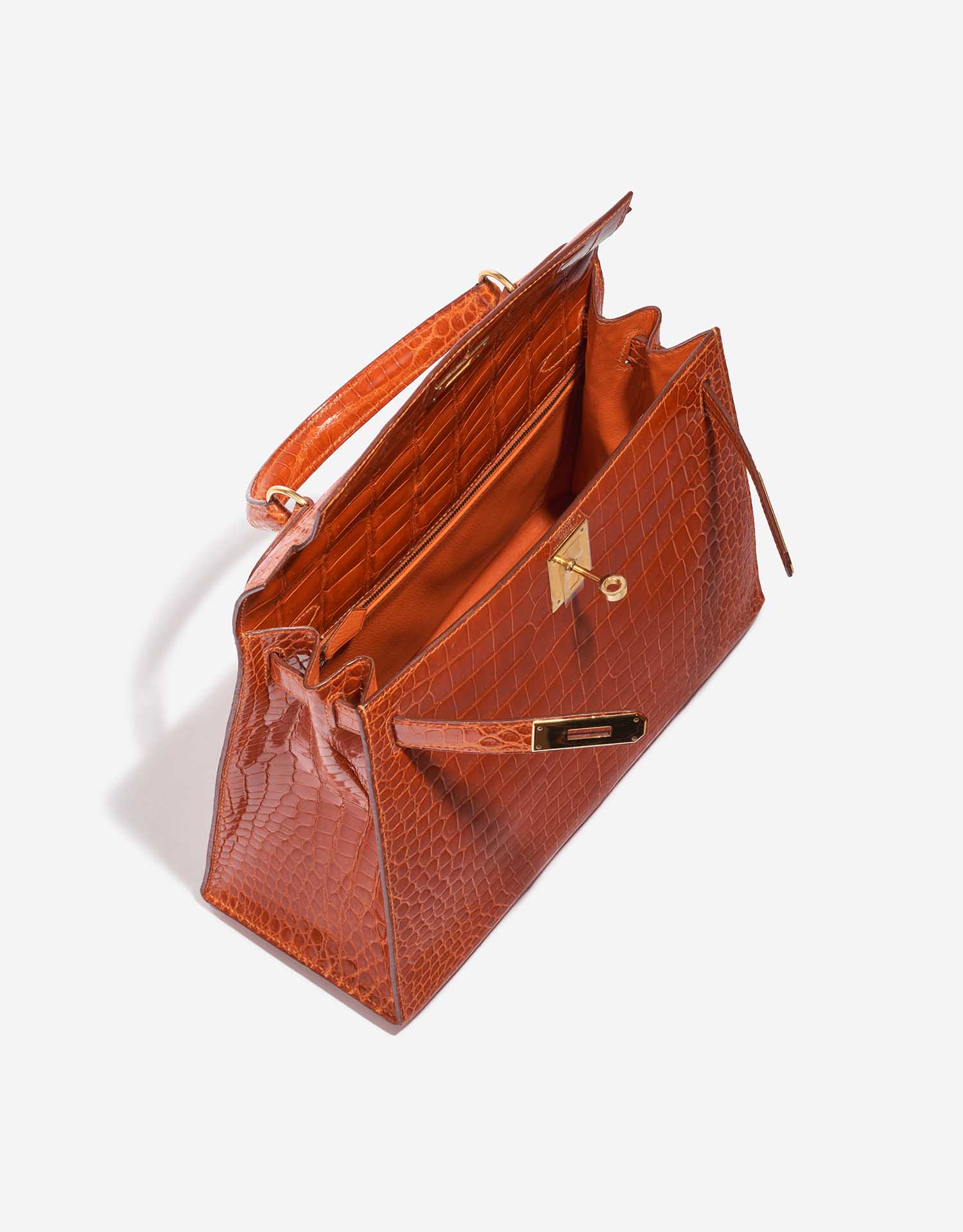 Pre-owned Hermès bag Kelly 28 Porosus Crocodile Orange H Orange Inside | Sell your designer bag on Saclab.com