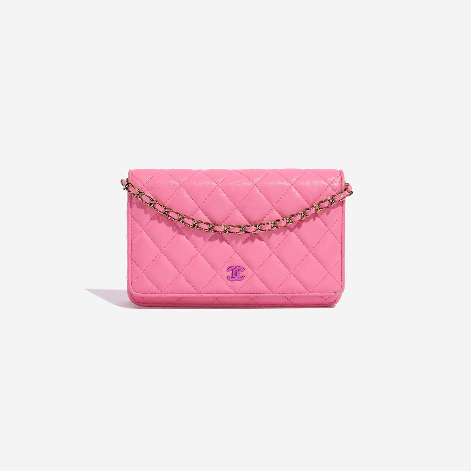 Pre-owned Chanel bag Timeless WOC Lamb Pink / Yellow Pink Front | Sell your designer bag on Saclab.com