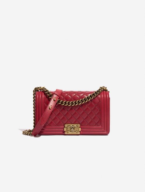 Pre-owned Chanel bag Boy Old Medium Lamb Red Red Front | Sell your designer bag on Saclab.com